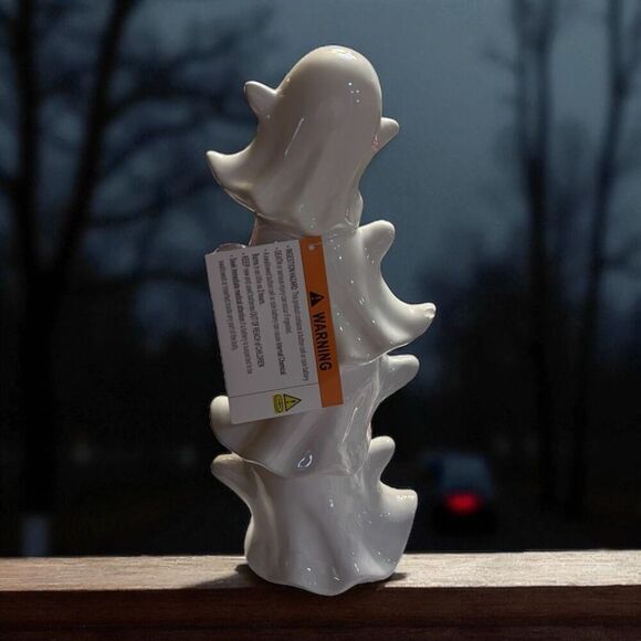 Stacked Frights 3 Stacked Ghosts  LED 13” Tall Figurine White Ceramic Decor - Picture 4 of 7